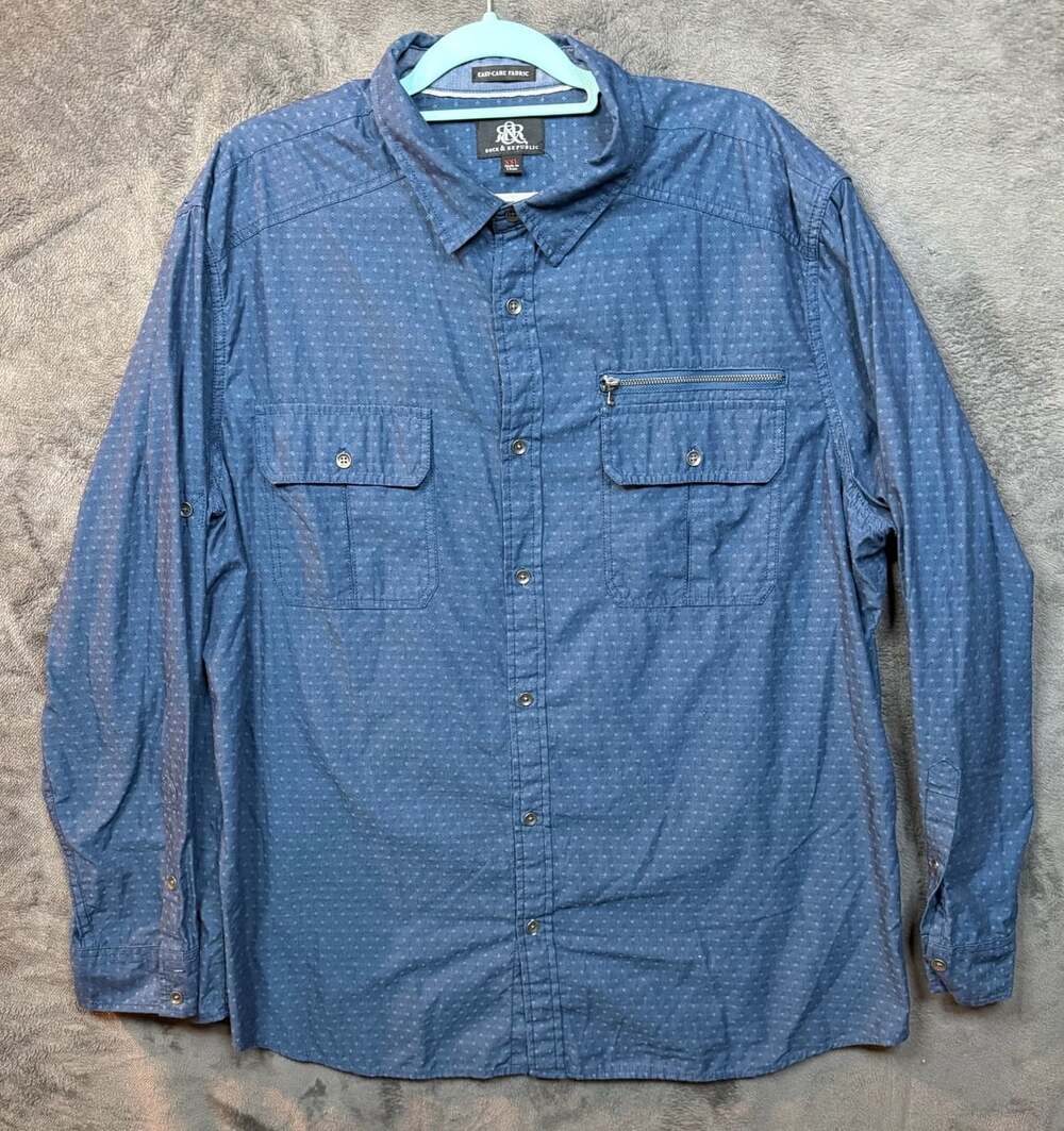 Rock & Republic Long Sleeve Button Up Shirt Size XXL Blue Geometric